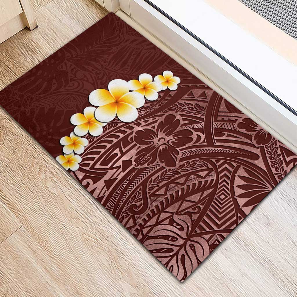 Oxblood Tropical Plumeria With Galaxy Polynesian Art Rubber Doormat LT14 - Polynesian Pride