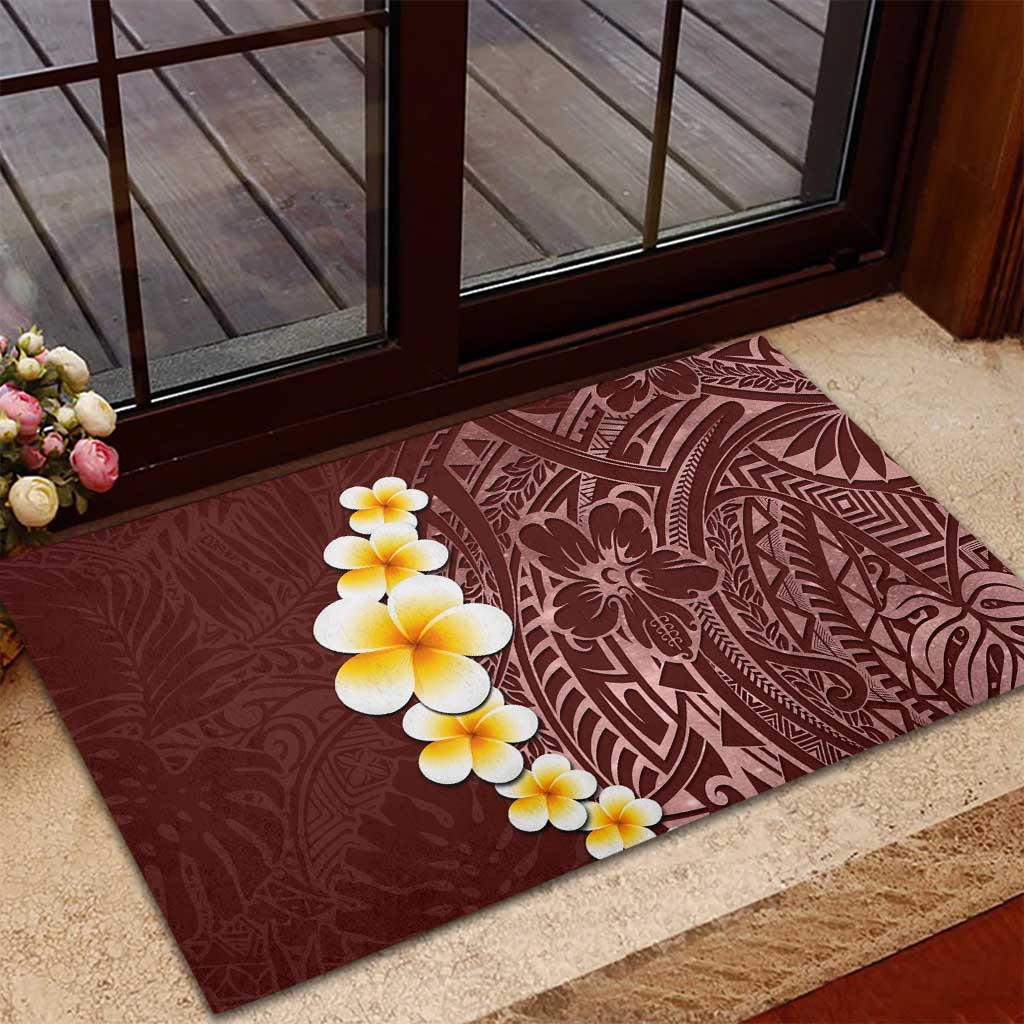 Oxblood Tropical Plumeria With Galaxy Polynesian Art Rubber Doormat LT14 - Polynesian Pride