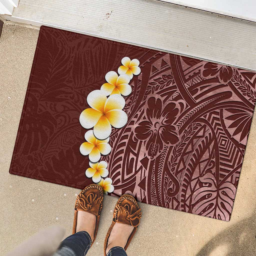 Oxblood Tropical Plumeria With Galaxy Polynesian Art Rubber Doormat LT14 - Polynesian Pride