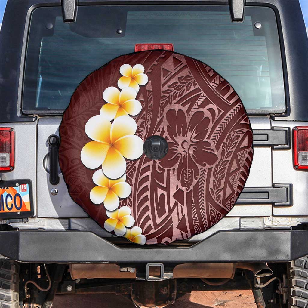 Oxblood Tropical Plumeria With Galaxy Polynesian Art Spare Tire Cover