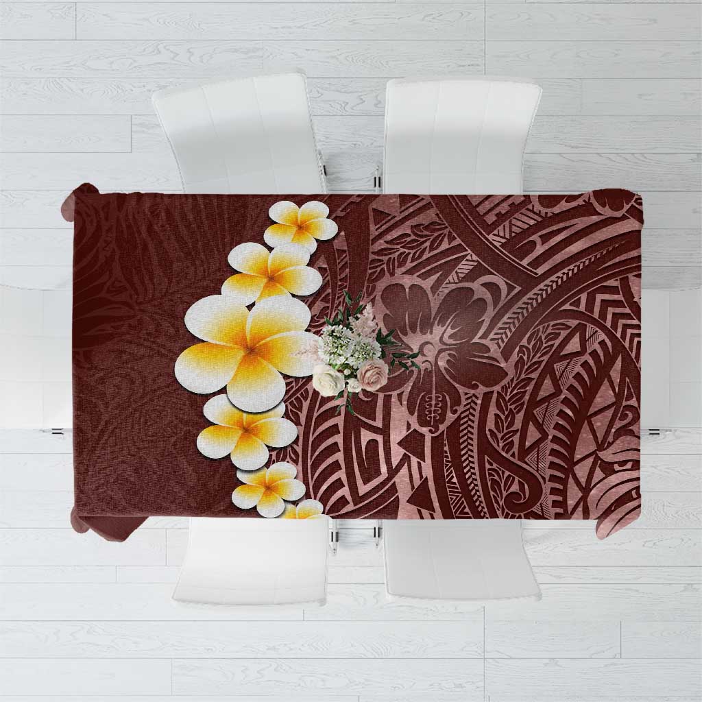 Oxblood Tropical Plumeria With Galaxy Polynesian Art Tablecloth LT14 Oxblood - Polynesian Pride