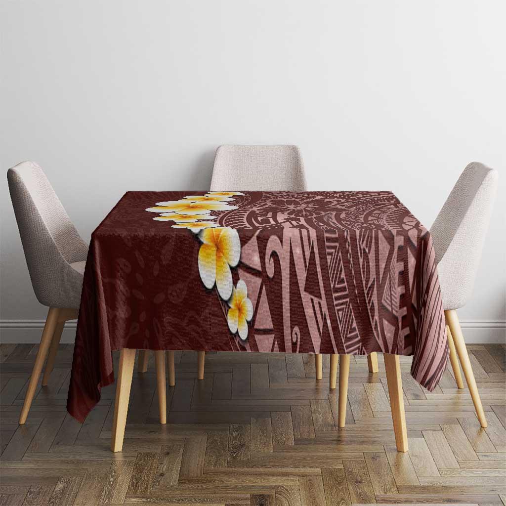 Oxblood Tropical Plumeria With Galaxy Polynesian Art Tablecloth LT14 - Polynesian Pride