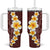 Oxblood Tropical Plumeria With Galaxy Polynesian Art Tumbler With Handle