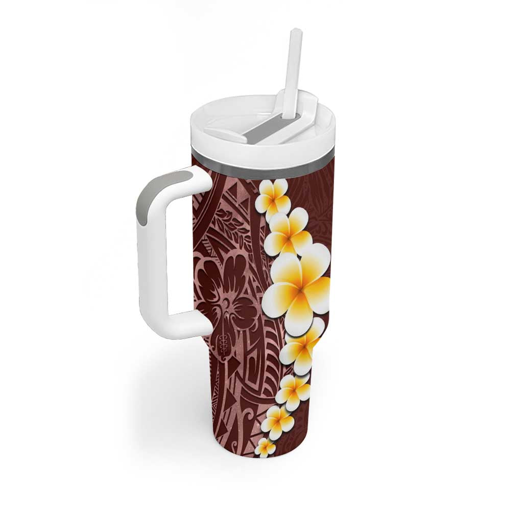 Oxblood Tropical Plumeria With Galaxy Polynesian Art Tumbler With Handle LT14 - Polynesian Pride