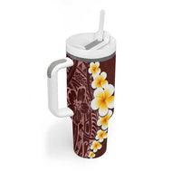 Oxblood Tropical Plumeria With Galaxy Polynesian Art Tumbler With Handle LT14 - Polynesian Pride