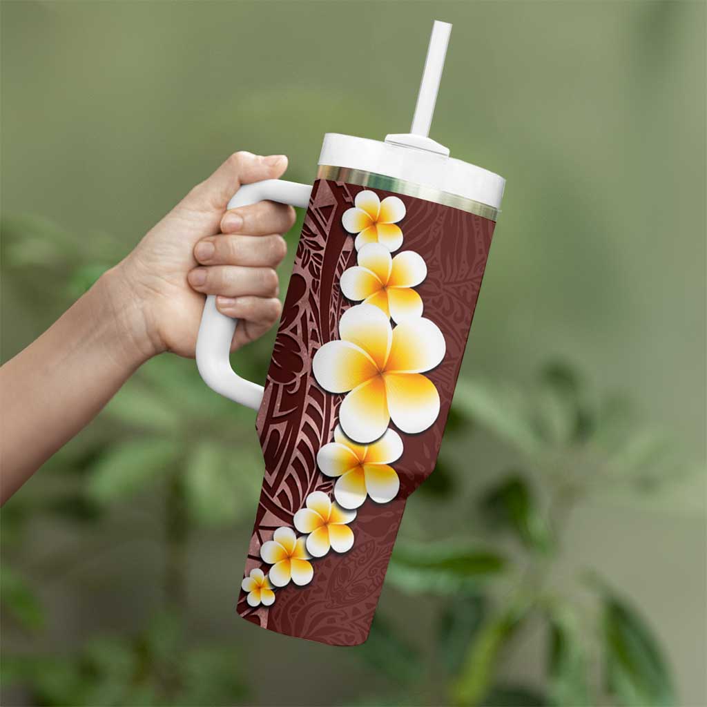 Oxblood Tropical Plumeria With Galaxy Polynesian Art Tumbler With Handle LT14 - Polynesian Pride