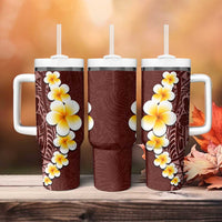Oxblood Tropical Plumeria With Galaxy Polynesian Art Tumbler With Handle LT14 - Polynesian Pride
