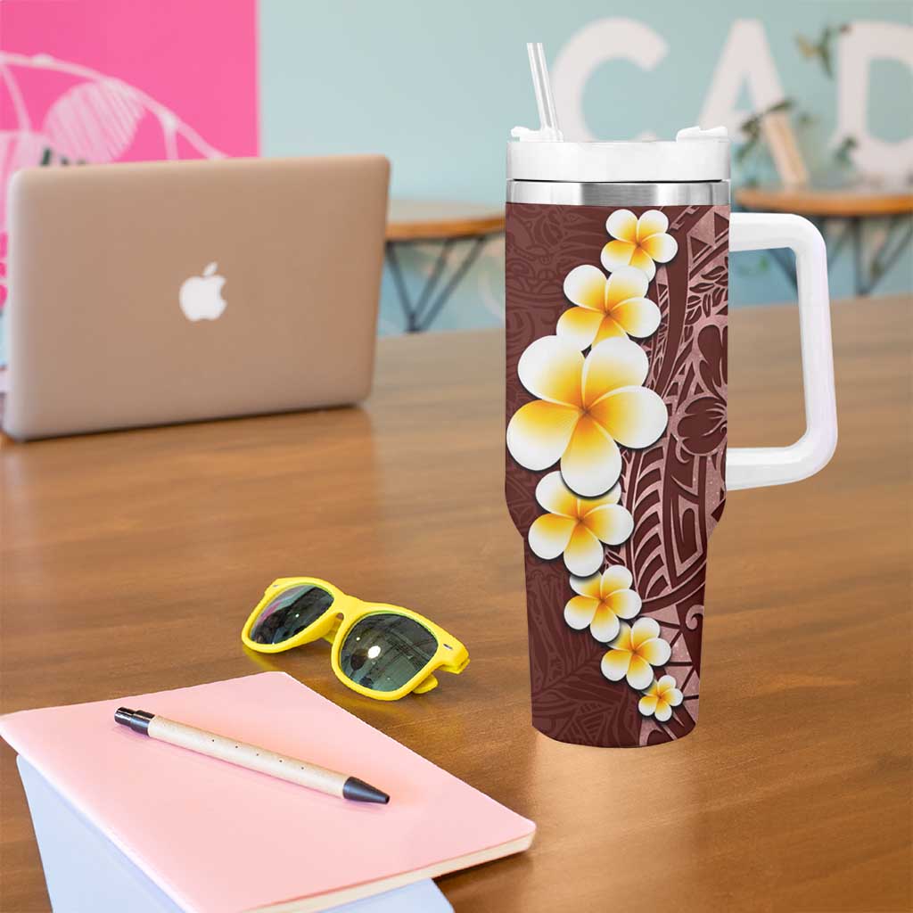 Oxblood Tropical Plumeria With Galaxy Polynesian Art Tumbler With Handle LT14 - Polynesian Pride