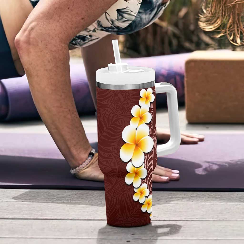 Oxblood Tropical Plumeria With Galaxy Polynesian Art Tumbler With Handle LT14 - Polynesian Pride