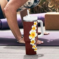 Oxblood Tropical Plumeria With Galaxy Polynesian Art Tumbler With Handle LT14 - Polynesian Pride