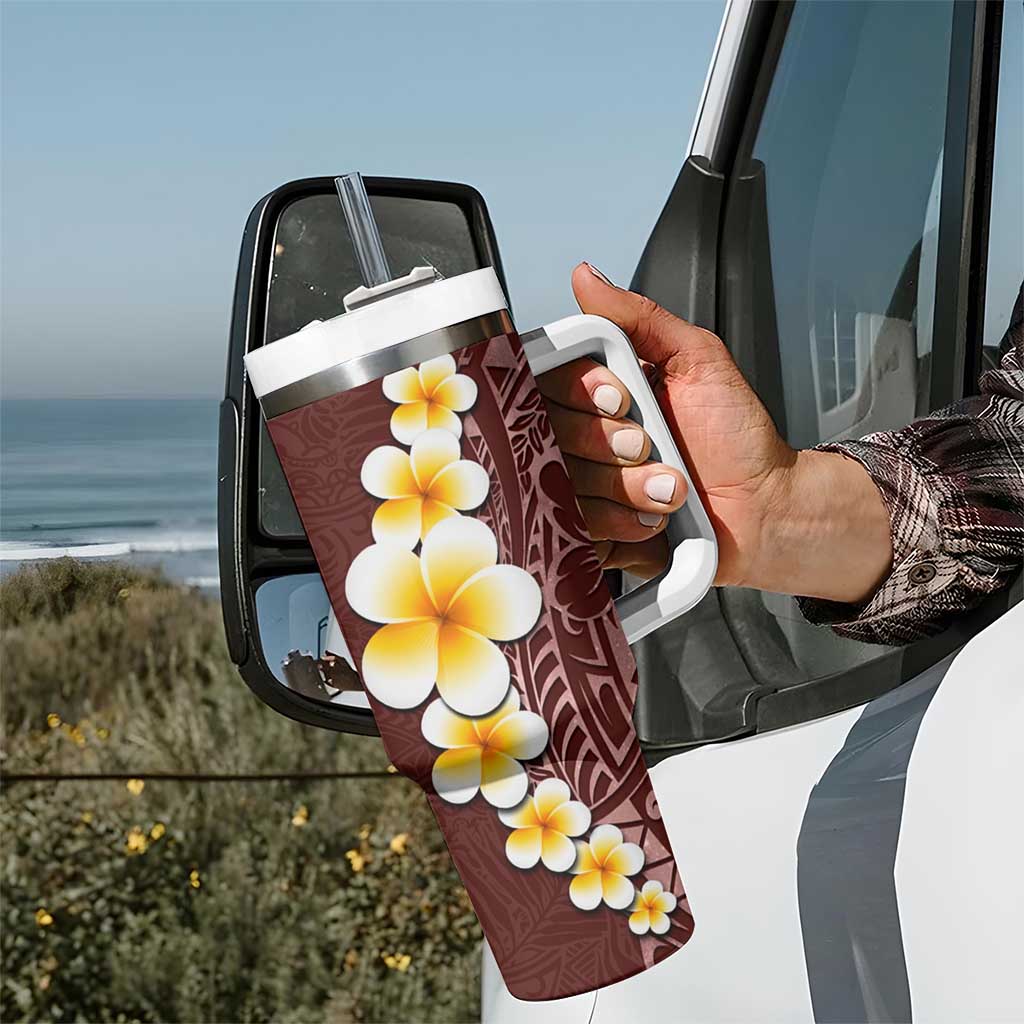 Oxblood Tropical Plumeria With Galaxy Polynesian Art Tumbler With Handle LT14 - Polynesian Pride