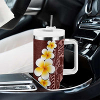 Oxblood Tropical Plumeria With Galaxy Polynesian Art Tumbler With Handle LT14 - Polynesian Pride