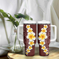 Oxblood Tropical Plumeria With Galaxy Polynesian Art Tumbler With Handle LT14 - Polynesian Pride