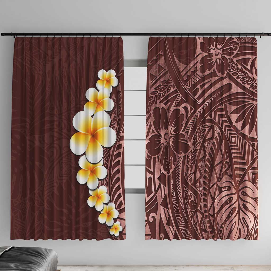 Oxblood Tropical Plumeria With Galaxy Polynesian Art Window Curtain LT14 With Hooks Oxblood - Polynesian Pride
