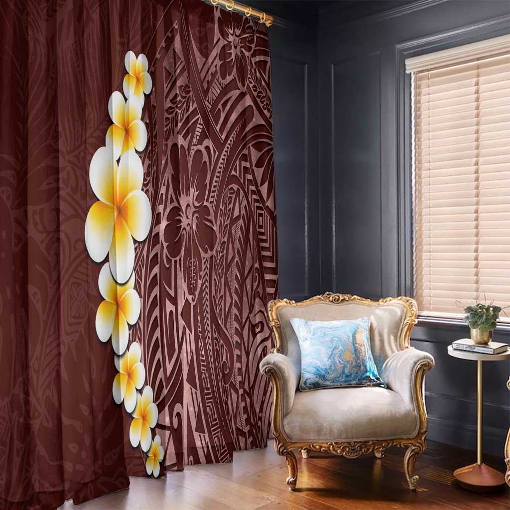Oxblood Tropical Plumeria With Galaxy Polynesian Art Window Curtain LT14 - Polynesian Pride
