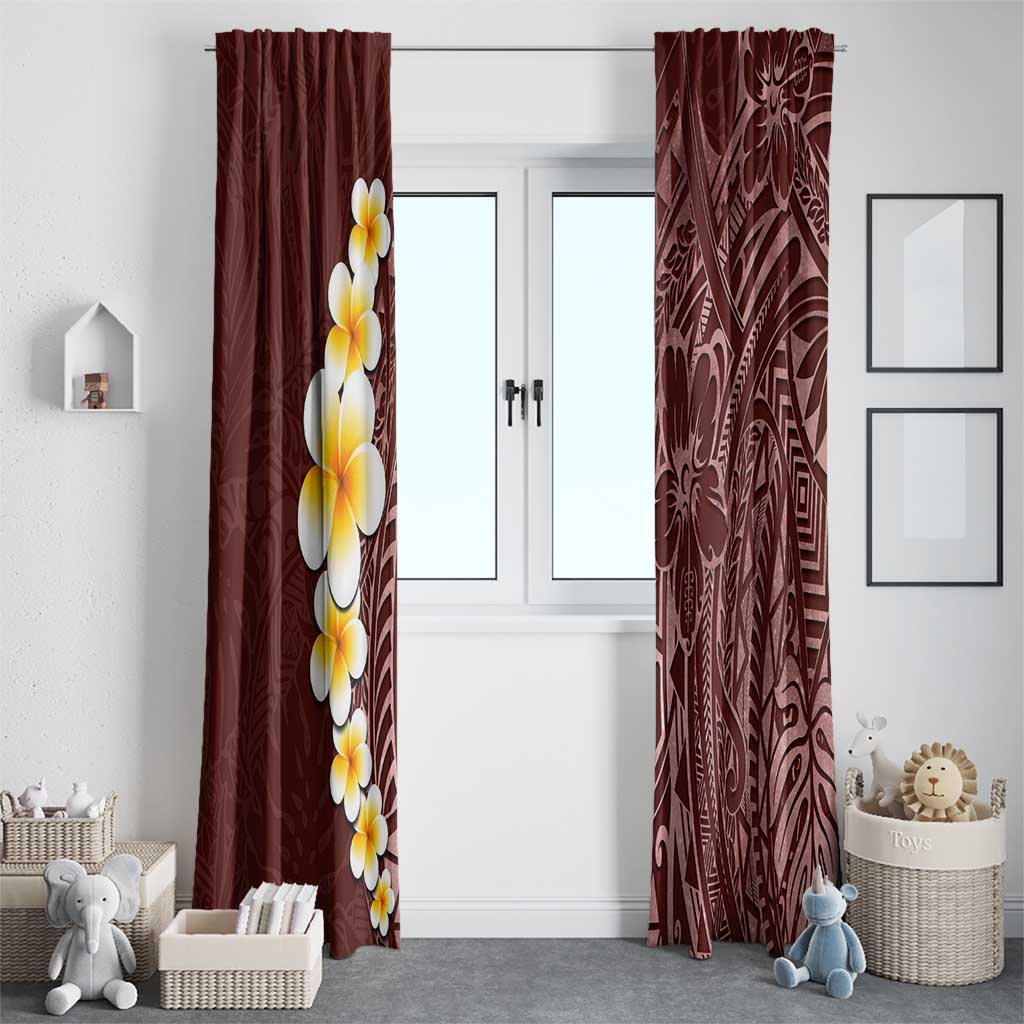 Oxblood Tropical Plumeria With Galaxy Polynesian Art Window Curtain LT14 - Polynesian Pride