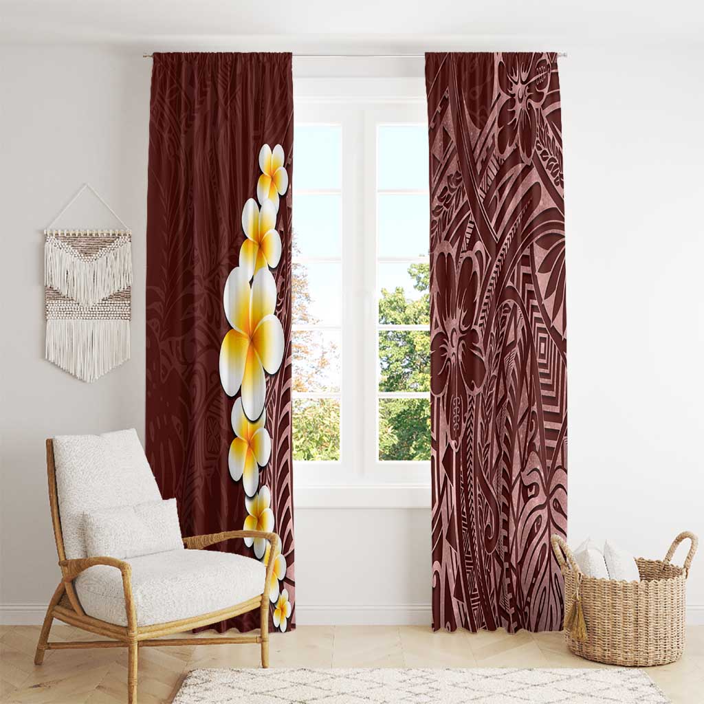 Oxblood Tropical Plumeria With Galaxy Polynesian Art Window Curtain LT14 - Polynesian Pride