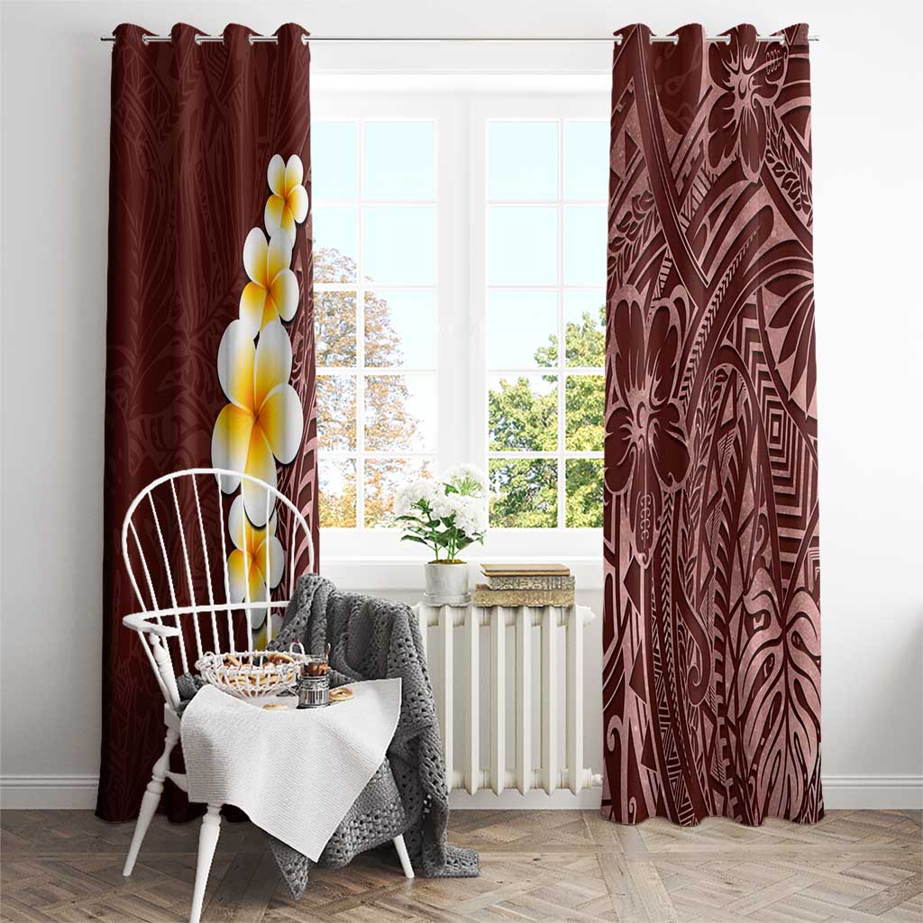 Oxblood Tropical Plumeria With Galaxy Polynesian Art Window Curtain LT14 - Polynesian Pride