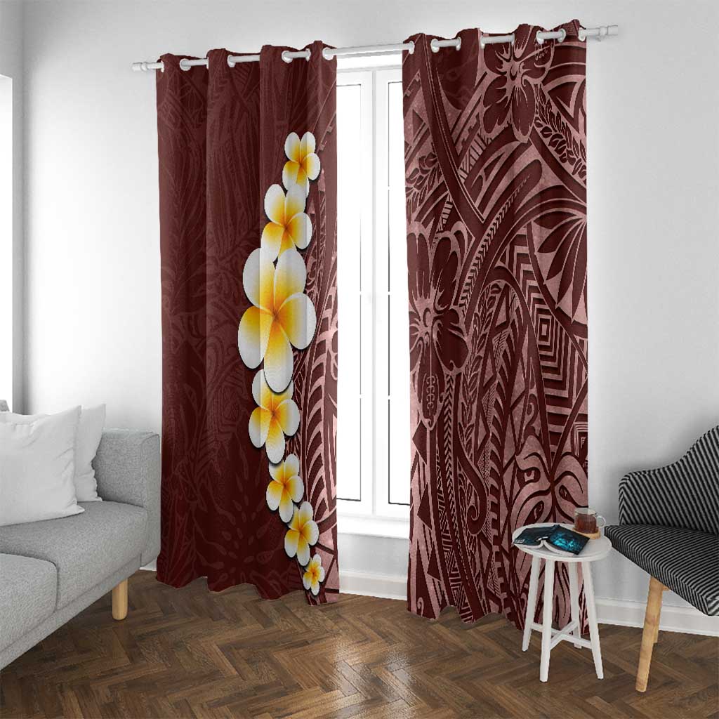 Oxblood Tropical Plumeria With Galaxy Polynesian Art Window Curtain LT14 With Grommets Oxblood - Polynesian Pride