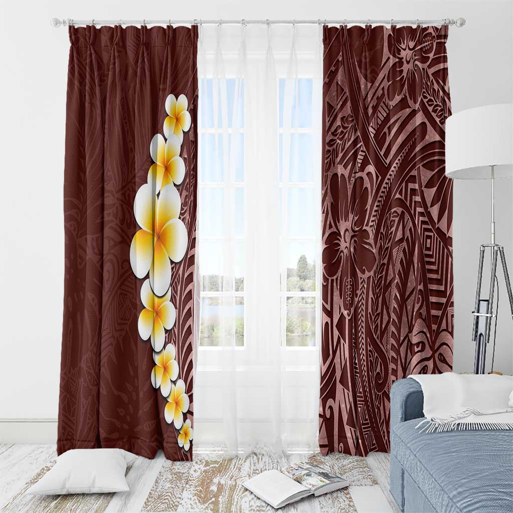Oxblood Tropical Plumeria With Galaxy Polynesian Art Window Curtain LT14 - Polynesian Pride