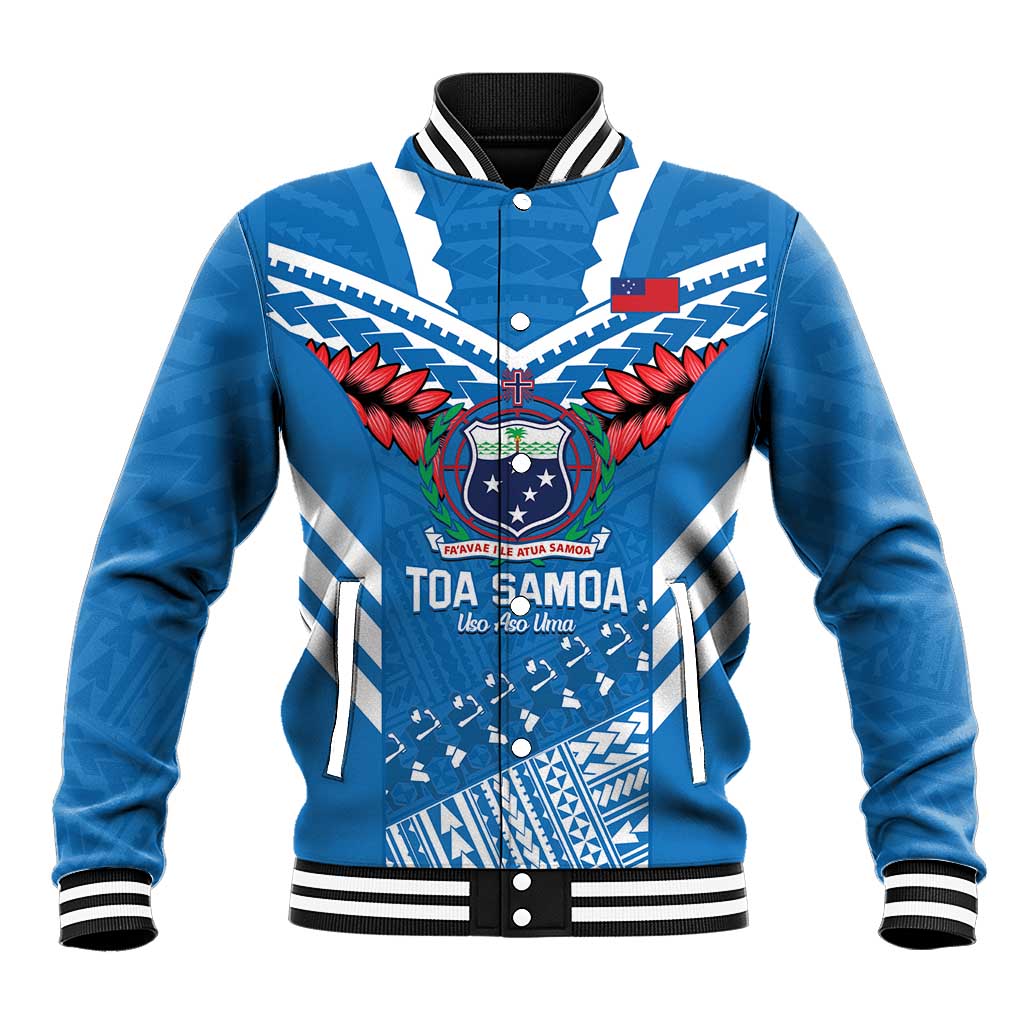 Custom Toa Samoa Rugby Baseball Jacket Samoan Siva Tau Uso Aso Uma LT14 Unisex Blue - Polynesian Pride