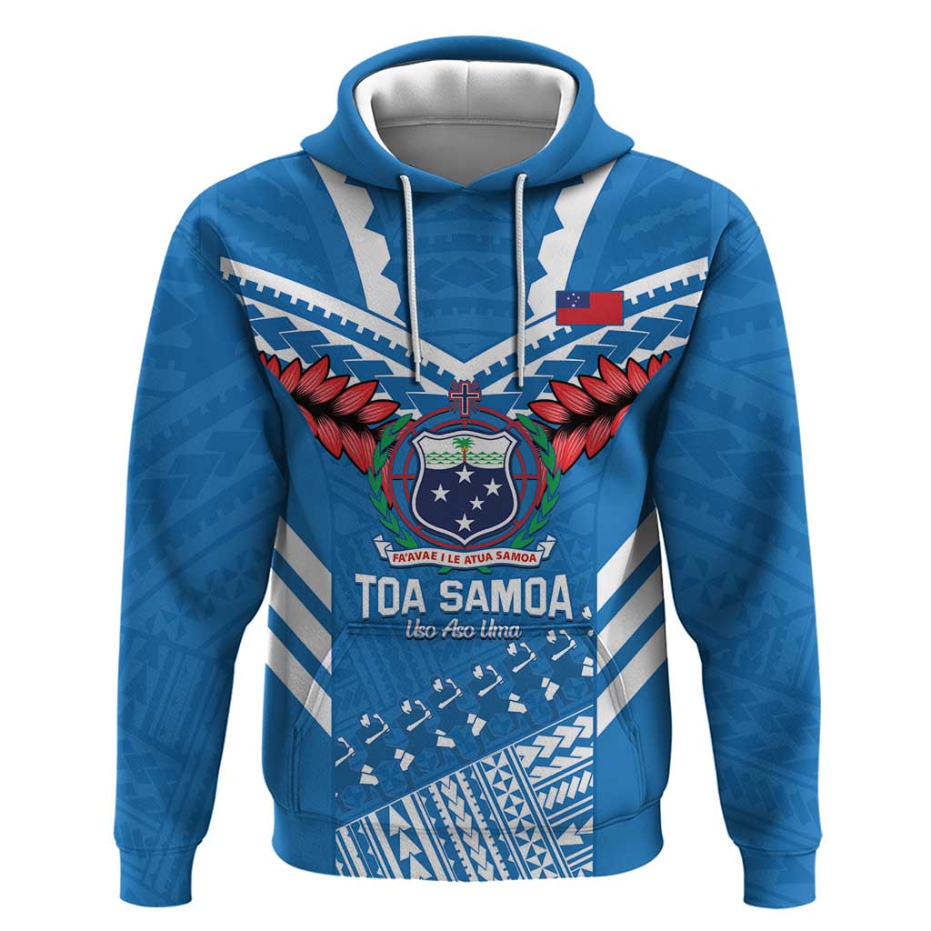 Custom Toa Samoa Rugby Hoodie Samoan Siva Tau Uso Aso Uma LT14 Pullover Hoodie Blue - Polynesian Pride