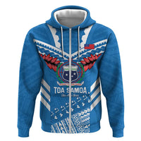 Custom Toa Samoa Rugby Hoodie Samoan Siva Tau Uso Aso Uma LT14 Zip Hoodie Blue - Polynesian Pride