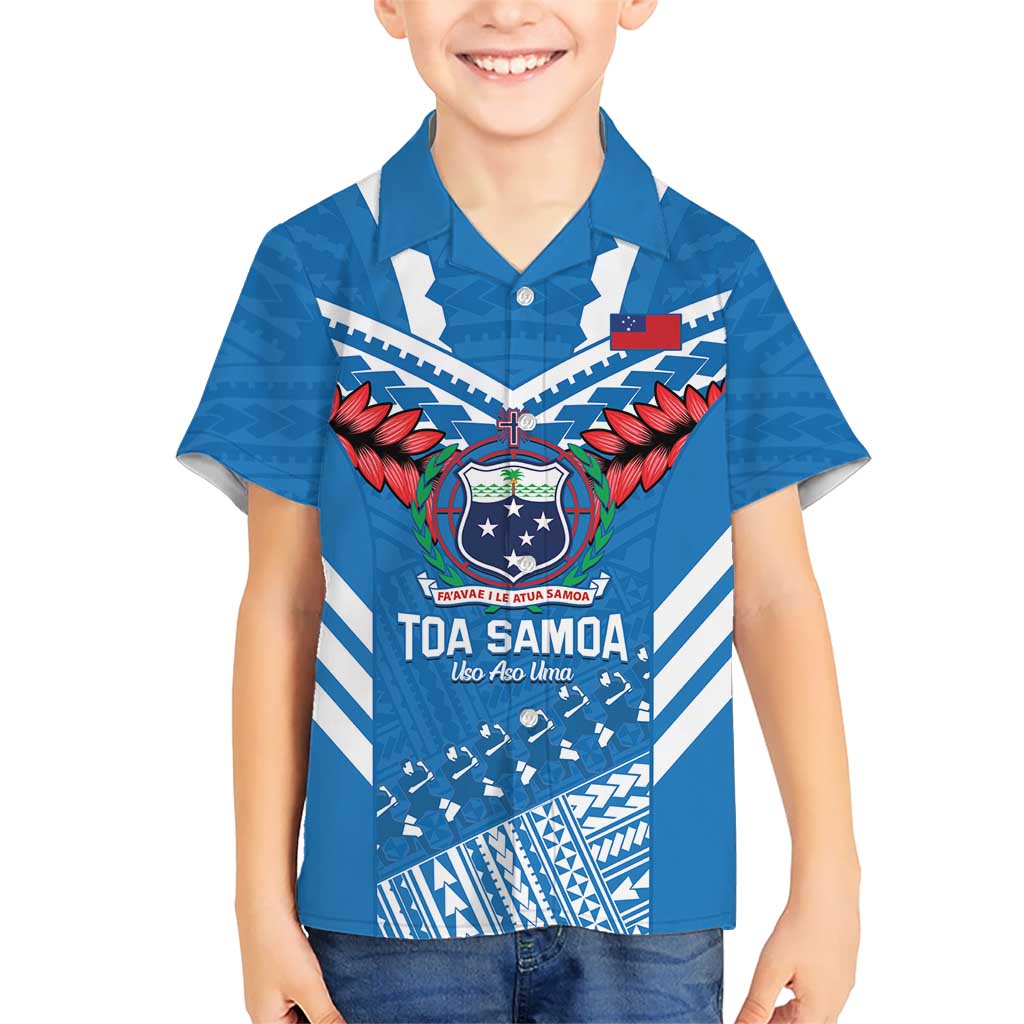 Custom Toa Samoa Rugby Kid Hawaiian Shirt Samoan Siva Tau Uso Aso Uma LT14 Kid Blue - Polynesian Pride