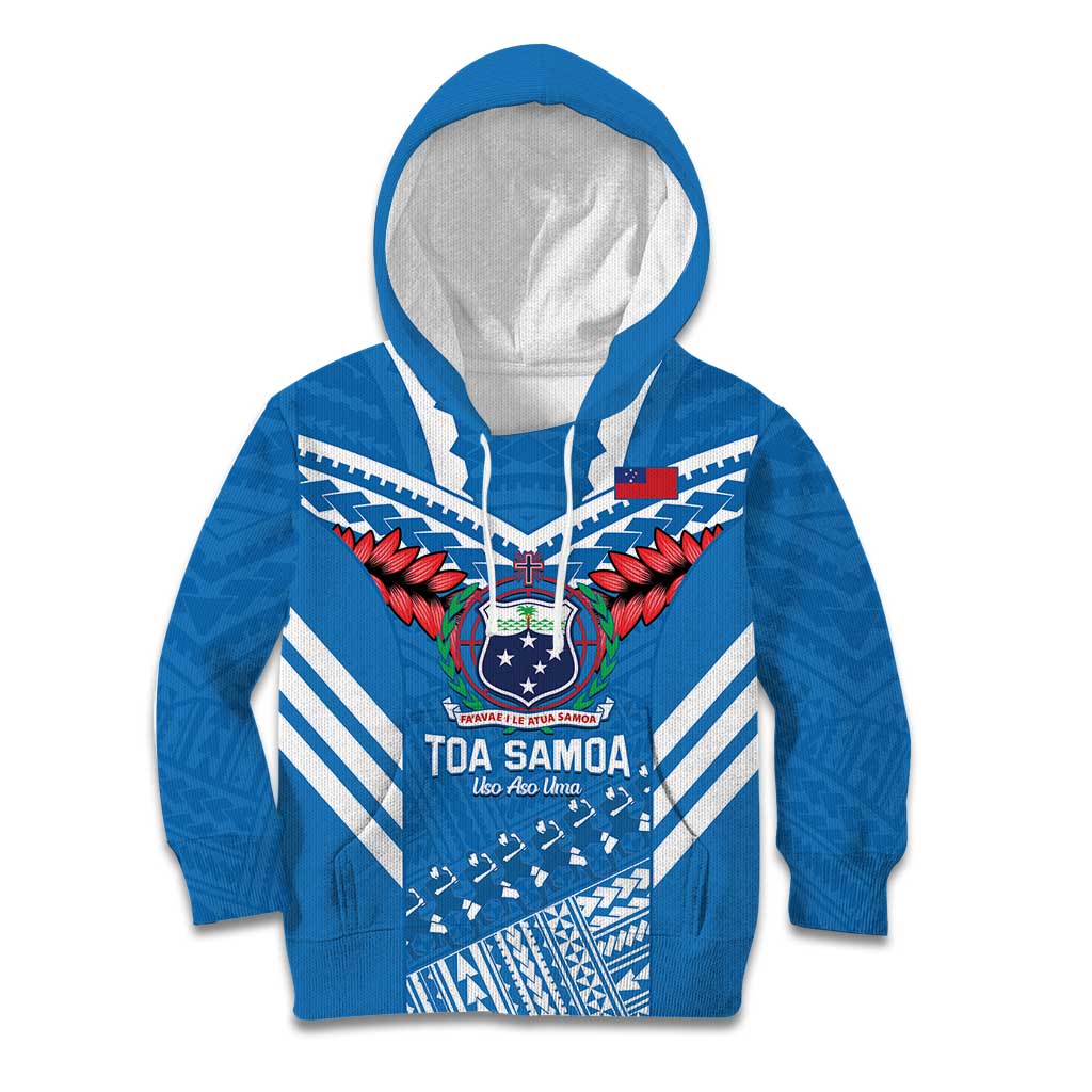 Custom Toa Samoa Rugby Kid Hoodie Samoan Siva Tau Uso Aso Uma LT14 Hoodie Blue - Polynesian Pride
