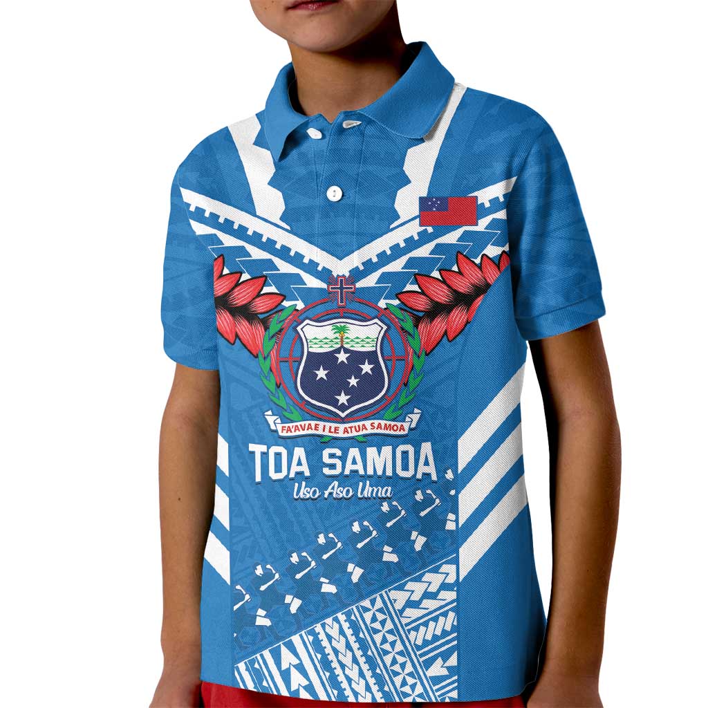 Custom Toa Samoa Rugby Kid Polo Shirt Samoan Siva Tau Uso Aso Uma LT14 Kid Blue - Polynesian Pride
