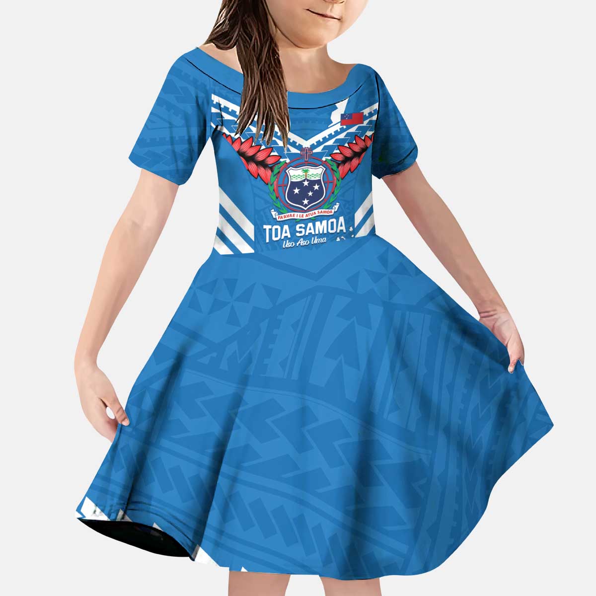 Custom Toa Samoa Rugby Kid Short Sleeve Dress Samoan Siva Tau Uso Aso Uma LT14 KID Blue - Polynesian Pride