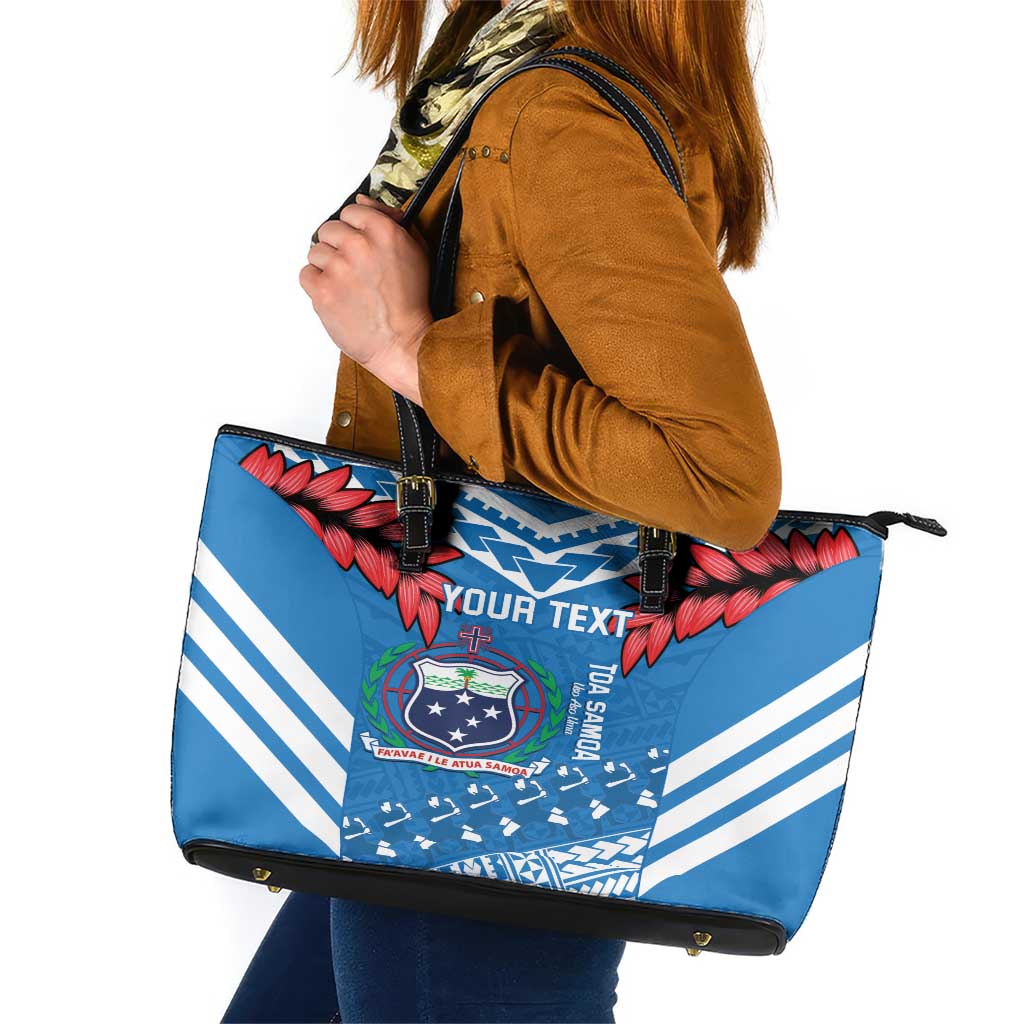 Custom Toa Samoa Rugby Leather Tote Bag Samoan Siva Tau Uso Aso Uma LT14 Blue - Polynesian Pride