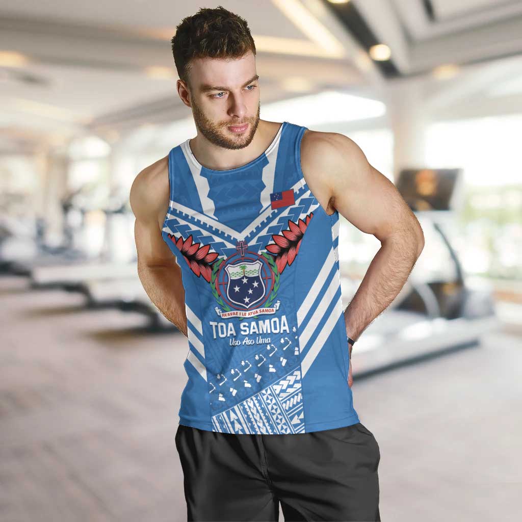 Custom Toa Samoa Rugby Men Tank Top Samoan Siva Tau Uso Aso Uma LT14 Blue - Polynesian Pride