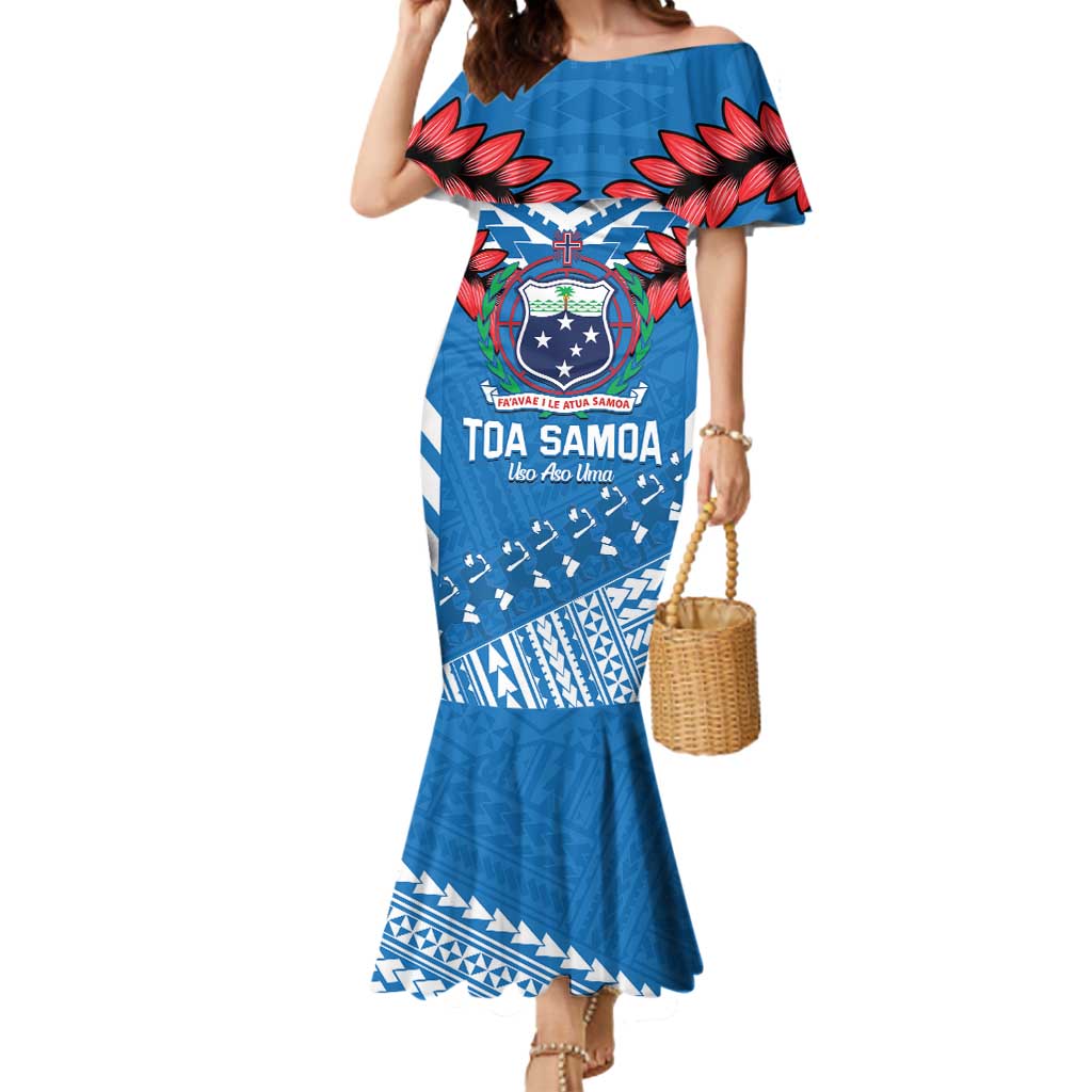 Custom Toa Samoa Rugby Mermaid Dress Samoan Siva Tau Uso Aso Uma LT14 Women Blue - Polynesian Pride