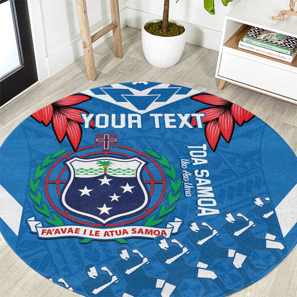 Custom Toa Samoa Rugby Round Carpet Samoan Siva Tau Uso Aso Uma LT14 Blue - Polynesian Pride