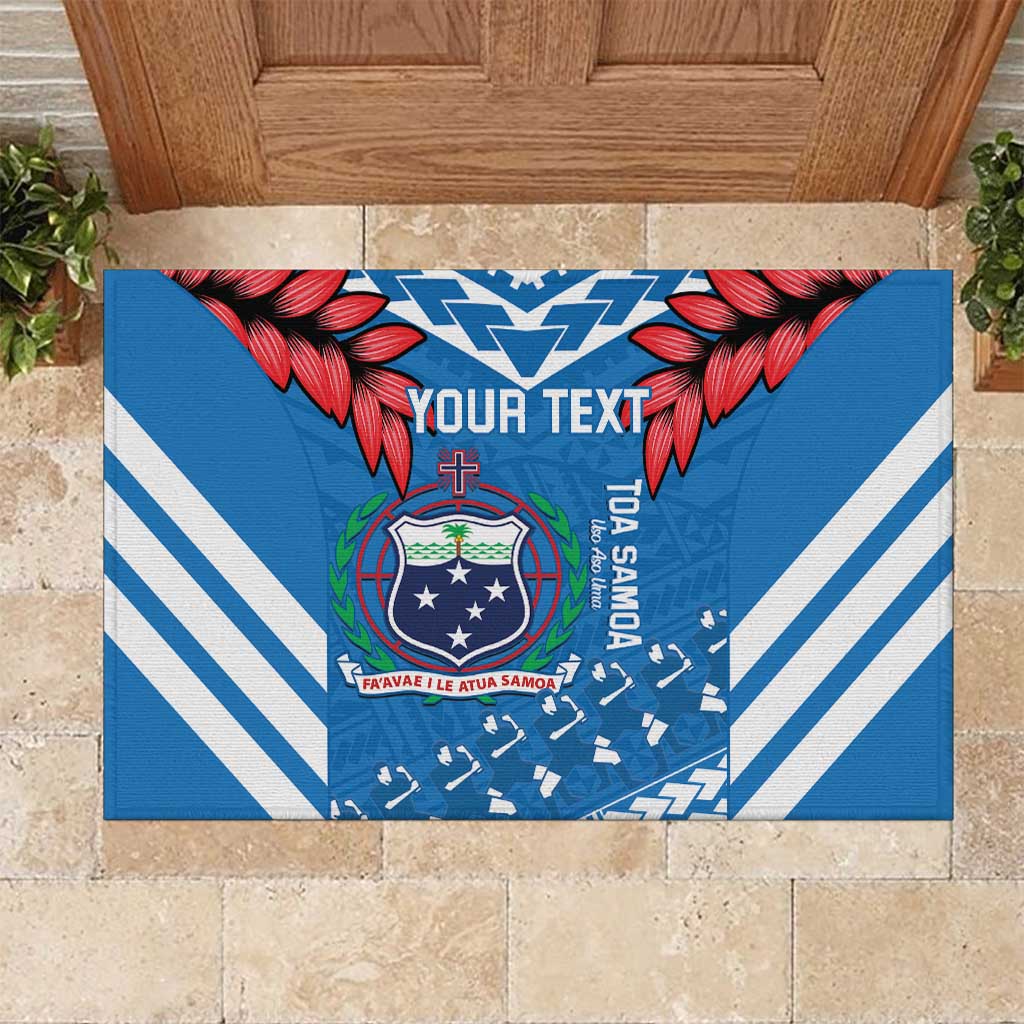 Custom Toa Samoa Rugby Rubber Doormat Samoan Siva Tau Uso Aso Uma LT14 Blue - Polynesian Pride