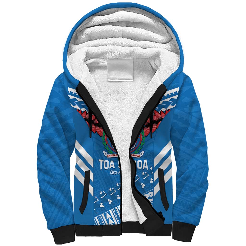 Custom Toa Samoa Rugby Sherpa Hoodie Samoan Siva Tau Uso Aso Uma LT14 Unisex Blue - Polynesian Pride