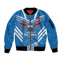 Custom Toa Samoa Rugby Sleeve Zip Bomber Jacket Samoan Siva Tau Uso Aso Uma LT14 Unisex Blue - Polynesian Pride
