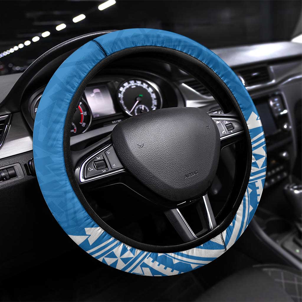 Toa Samoa Rugby Steering Wheel Cover Samoan Siva Tau Uso Aso Uma LT14 Universal Fit Blue - Polynesian Pride