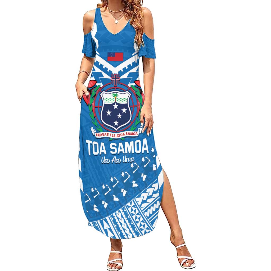 Custom Toa Samoa Rugby Summer Maxi Dress Samoan Siva Tau Uso Aso Uma LT14 Women Blue - Polynesian Pride
