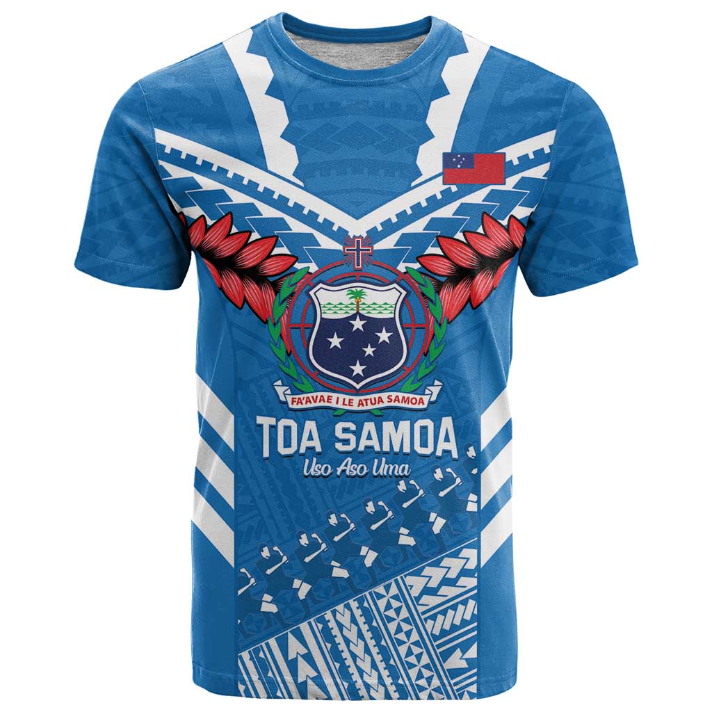 Custom Toa Samoa Rugby T Shirt Samoan Siva Tau Uso Aso Uma LT14 Blue - Polynesian Pride