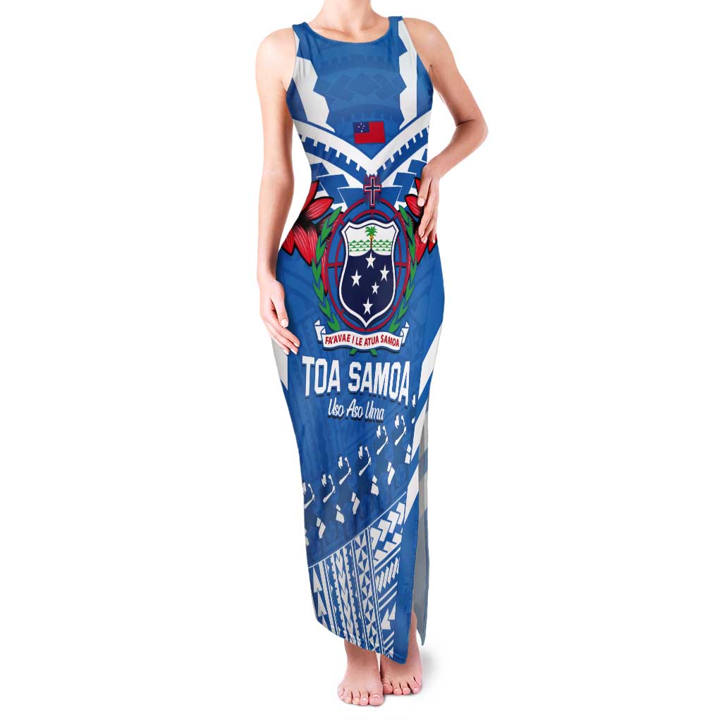 Custom Toa Samoa Rugby Tank Maxi Dress Samoan Siva Tau Uso Aso Uma LT14 Women Blue - Polynesian Pride