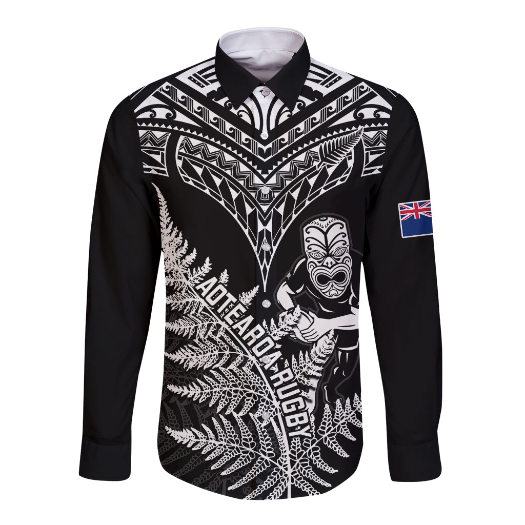 New Zealand Silver Fern Rugby Long Sleeve Button Shirt Go All Black 2023 World Cup LT14 Unisex Black - Polynesian Pride