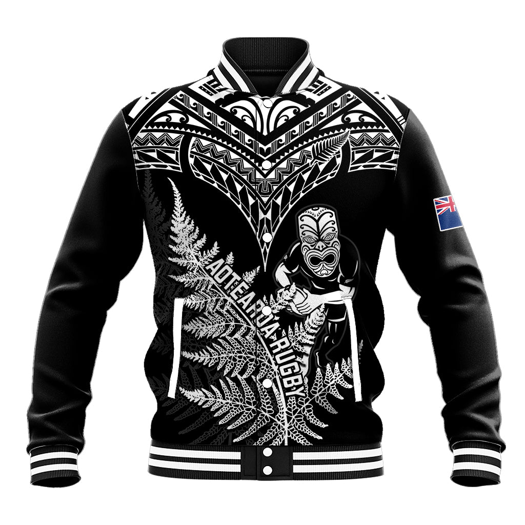 Personalised New Zealand Silver Fern Rugby Baseball Jacket Go All Black 2023 World Cup LT14 Unisex Black - Polynesian Pride