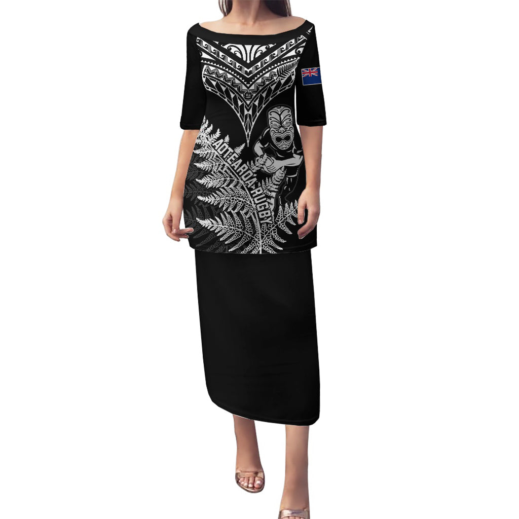 Personalised New Zealand Silver Fern Rugby Puletasi Go All Black 2023 World Cup LT14 Long Dress Black - Polynesian Pride