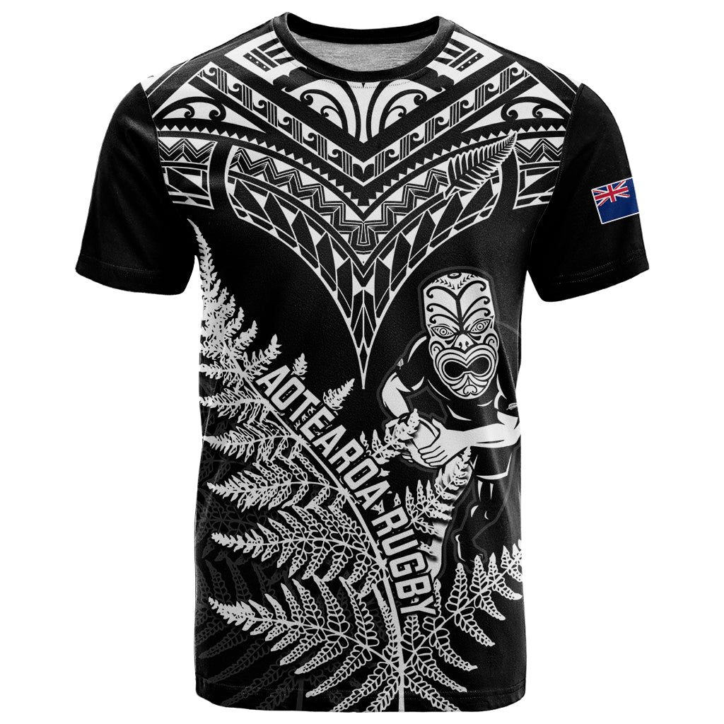 Personalised New Zealand Silver Fern Rugby T Shirt Go All Black 2023 World Cup LT14 Black - Polynesian Pride