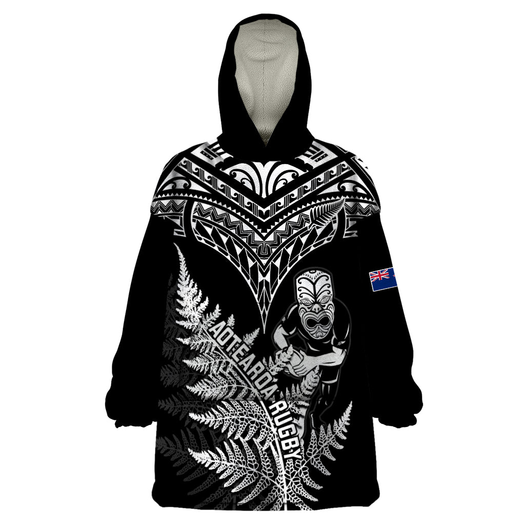 Personalised New Zealand Silver Fern Rugby Wearable Blanket Hoodie Go All Black 2023 World Cup LT14 One Size Black - Polynesian Pride