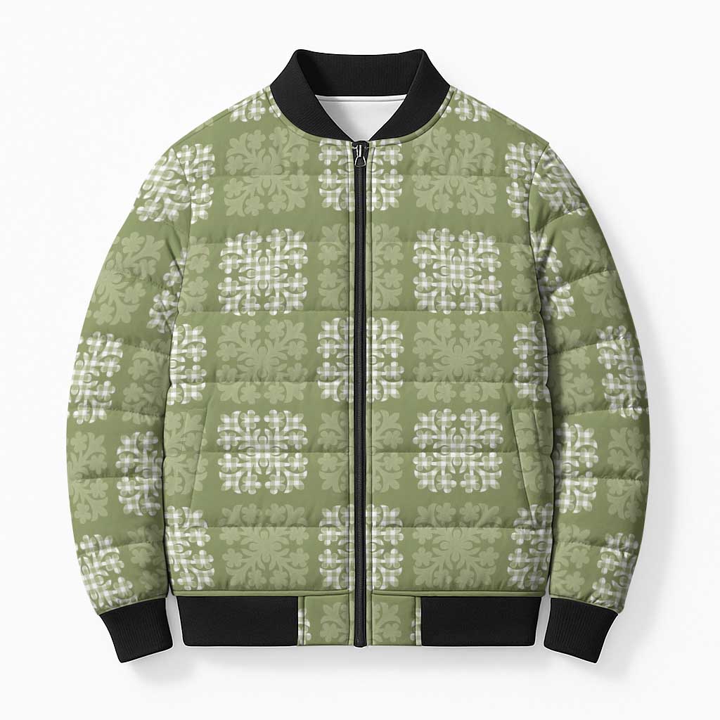 Vesuvian Green Palaka Quilt Hawaii Bomber Puffer Jacket Traditional Hawaii-plaid Pattern LT14 Unisex Vesuvian Green - Polynesian Pride