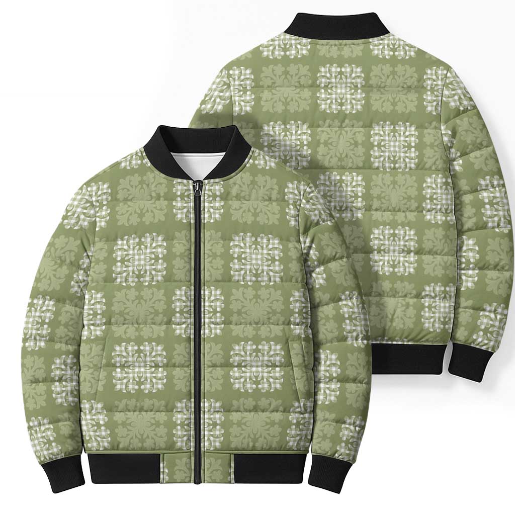Vesuvian Green Palaka Quilt Hawaii Bomber Puffer Jacket Traditional Hawaii-plaid Pattern LT14 - Polynesian Pride