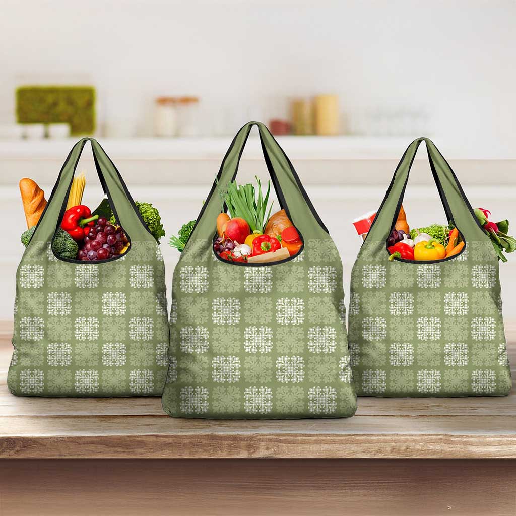 Vesuvian Green Palaka Quilt Hawaii Grocery Bag Traditional Hawaii-plaid Pattern LT14 3-pack One Size Vesuvian Green - Polynesian Pride